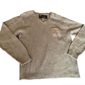 Marc Ecko Pullover Knit Sweater V Neck Preppy Cut & Sew Ribbed 72nd Division XXL